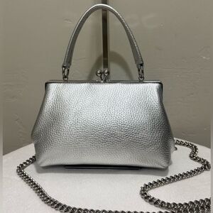 Silver Pebble Leather Handmade Kisslock Boxy Bag/Crossbody, Multi Use Style